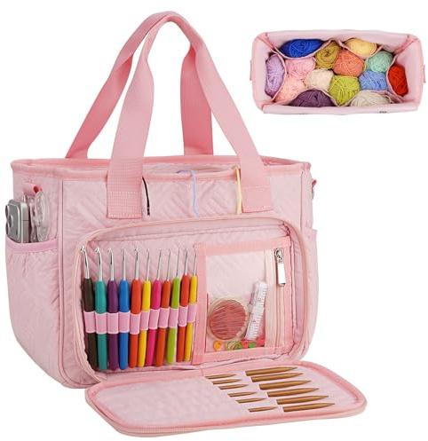 Dadanism Borsa per Uncinetto, Borsa da Lavoro a Maglia,Rosa