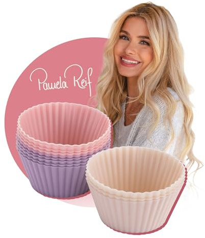 FACKELMANN x Pamela Reif Silikon-Muffinförmchen – 12-teilig, Aus Platin-Silikon in Pastellrosa, Lavendel und Beige - Temperaturbeständig von -40 °C bis Plus 230 °C, Spülmaschinengeeignet