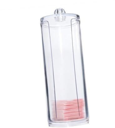 Organisateur Cosmétique Rond, Boîte Transparente en Plastique Couvercle | Cosmétiques et Swabs, Salle de Bain ou Chambre, Garde les Cotons Propres, Retrait Facile