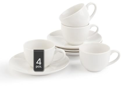 Espressotassen mit Untertassen - 90 ml - Weiß - Bone China - 4er Set