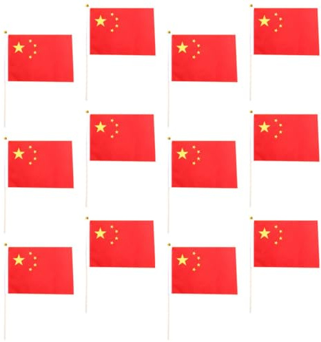 IWOWHERO 50 Pièces Drapeaux Chinois à Main Polyester Résistant Petits Drapeaux Décoratifs pour Fêtes Parades et Support Sportif avec Tige