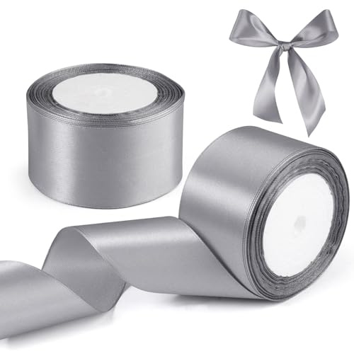 2 Rollen Geschenkband Breit 22m x 5cm Satinband Silber, Schleifenband Breit