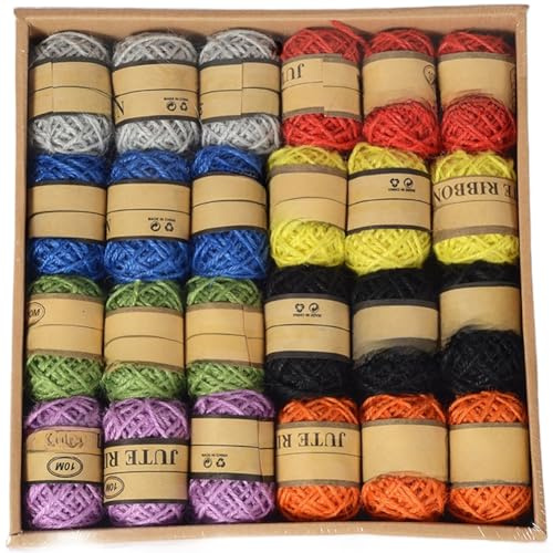 24 Rolls Hemp and Paper Craft String Tag Rope For DIY Projects Handmade Decor Braided-Cord 3 m 5m 10m Lengths Single Dual Color Green For Tags Wrapping Craft Supplies(D)