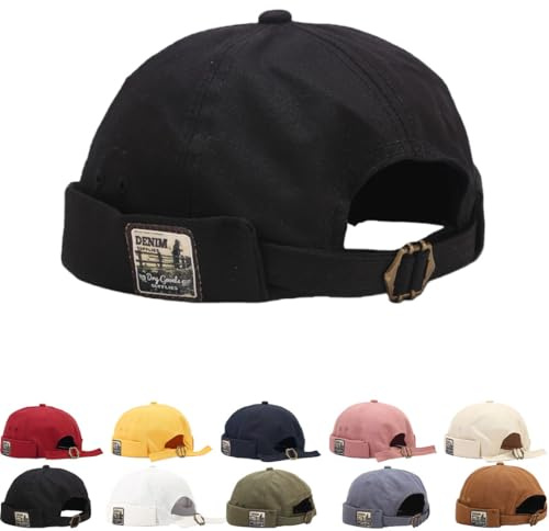 FULOOE Cotton Docker Cap Quick Drying Cap Ohne Schirm Schnelltrocknend Seemannsmütze Fisherman Beanie Vintage-Stil verstellbare Docker-Cap für Herren