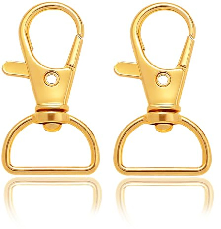 50 Stück Schlüsselanhänger Verschluss Karabiner 3,6cm 360° Drehbar Karabinerhaken D Ringen Metall Schlüsselanhänger mit D-Ring für Taschen, Schlüsselband-Clips, Welpenketten -Golden