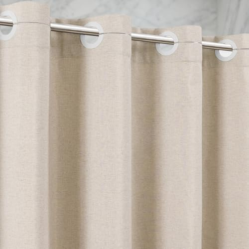 Zemyovia Duschvorhang ohne Haken Leinenoptik 250 GSM, wasserabweisend, 180 x 190 cm, mit geteilten Ösen für einfache Montage, waschbar, beschwerter Saum, Hotel Spa Stil, Beige