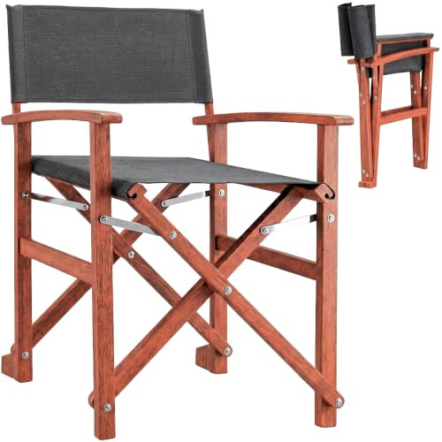 Casaria® Regiestuhl, wetterfest, FSC®-Zertifiziert, anthrazit | Klappbar, aus Eukalyptusholz, mit Armlehnen, als Schminkstuhl, Waschbar, 46cm Sitzhöhe, Bis 160kg belastbar