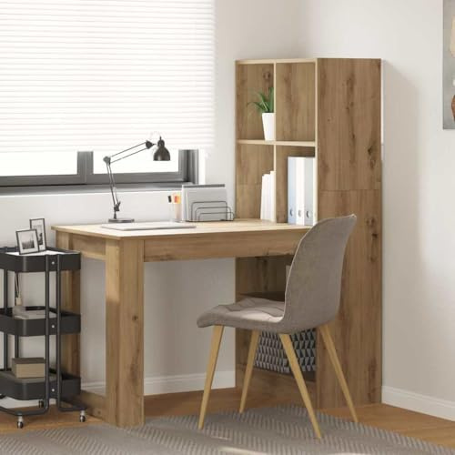 Ordellia Schreibtisch Artisan-Eiche 122 x 67 x 145 cm Holzwerkstoff mit Stauraum, Regalen, ergonomisch für Büro, Homeoffice, Arbeitszimmer, platzsparend, mit Kabelmanagement, für Laptop und Gaming
