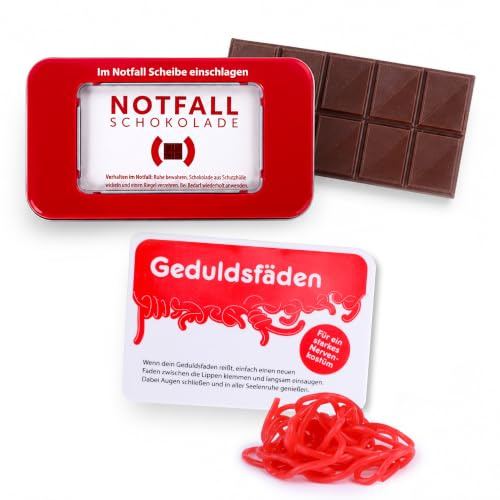 Liebeskummerpillen 2er Set mit Notfallschokolade & Geduldsfäden | lustige Süßigkeiten für Kollegen, Freunde & Familie, Vollmilchschokolade, Erdbeer Fruchtgummi, Anti Stress Mitbringsel