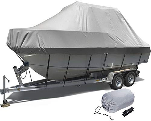 AMGJ LDIW Jumbo Boot Persenning 600D Polyester Premium BootsPersenning wasserdichte Anti-UV Bootsabdeckplane für Hard Top T-Top Cruiser Pilot Boot,Grau,25ft to 27ft