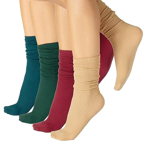CALZITALY PACK 4 par strumpor utan elastisk linning, glänsande, ogenomskinliga, ribbade strumpor | 60 DEN | Tillverkad i Italien, Förpackning med 4 par - Assb, one size