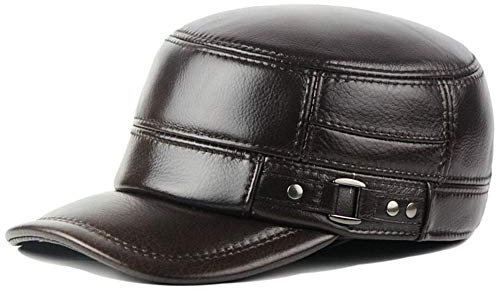 DongBao Herren Leder Baseball Cap Mit Ohrenschutz Baseballmütze Mützen Schirmmütze Kappe Militärhut Army Mütze