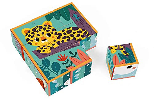 Janod - Kinderpuzzle Würfel aus Pappe Tiere - Baby- und Kleinkindspielzeug - Lernspiel - Beobachtungsgabe und Koordination - Partnerschaft mit dem WWF- FSC-zertifizierte Pappe - Ab 2 Jahren, J08624