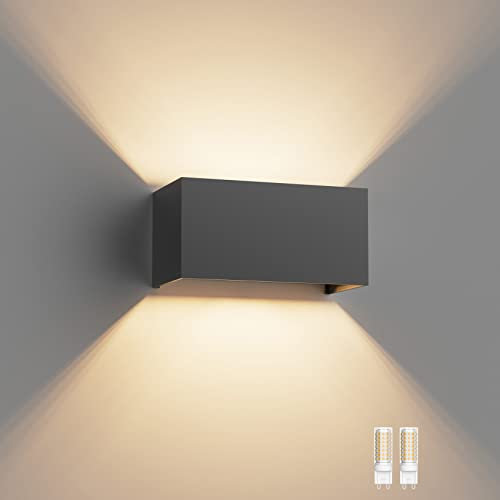 Klighten 18W Lampada da Parete Interno/Esterno Lampadina G9 con Sorgente Luminosa Sostituibile 3000K Bianco Caldo Angolo del Fascio Regolabile Applique Esterno, Grigio scuro
