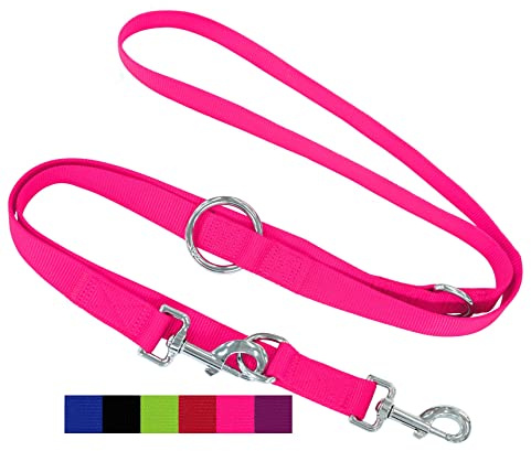 DEY - Premium Hundeleine Nylon 2m | 3fach Verstellbar | für Kleine, Mittelgroße u. Große Hunde | viele Farben |Doppelleine Hund Katze Welpe | Schleppleine |Führ-Leine | Welpenleine | Pink Rosa, S