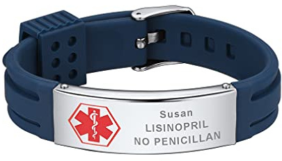Supcare Bracciale Uomo Donna Personalizzato, Medico Emergenza Braccialetto Incisione Identificativo, Colorati Braccialetti Silicone Personalizzabili, 15-21 cm Regolabile Bracciale Salvavita Pazienti