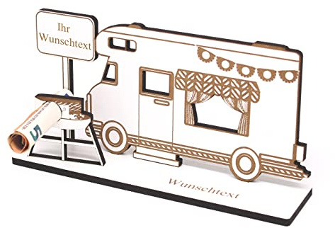 Geldgeschenk Wohnmobil mit Wunschtext - Schild für Geld Gutschein Urlaub ca. 20 x 10 cm