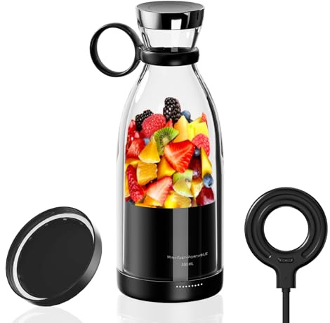 Portable Mini Blender With USB Rechargeable, Multifunctional Smoothie Maker for Baby Food, Travel, Office, Gym (Black)