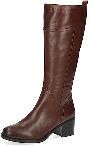 CAPRICE Bottes femme hautes à talons en cuir élégantes, Marron (Cognac Nappa), 40 EU
