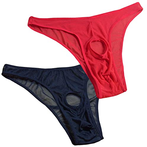 Anzhee Lot de 1 à 2 slips sexy pour homme - Sous-vêtements ouverts sur le devant - String - Mankini - Cadeau secret pour la Saint-Valentin, un anniversaire, Noël, Lot de 2 (noir + rouge), taille