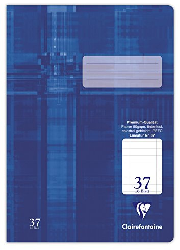 Clairefontaine 331037C - Packung mit 25 Heften ideal für die Schule, DIN A4, 16 Blatt, 90g, Lineatur 37 durchgehend liniert mit Rand gelocht, Blau, 1 Pack