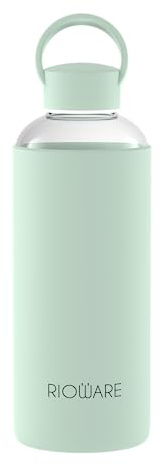 Rioware® Aquashot - Botella de agua de vidrio de borosilicato con funda de silicona (750 ml), tapa hermética, a prueba de fugas, tapa de silicona, botellas de agua para refrigerador para el hogar, la