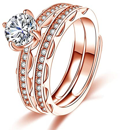 Bellitia Jewelry Bague Infini Reglable avec Zircon Cubique Diamant Simulé, Bague Bande Mariage Alliance Fiançailles en Argent 925 Plaqué Or Rose, Bague Empilable Bijoux Cadeau pour Femme Filles