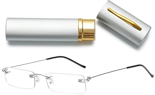 VEVESMUNDO Randlos Blaulichtfilter Lesebrillen mit Etui Herren Damen Rahmenlos Weitsichtigkeit Anti Blaulicht Brille mit Sehstärke