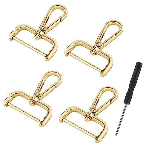 4uds Cierre de Gancho Giratorio, 3,8cm Anillas en D Ganchos Giratorios con Destornilladores Pequeños Cierres de Pinza de Langosta de Aleación para Monedero Accesorios de Bricolaje (Dorado)