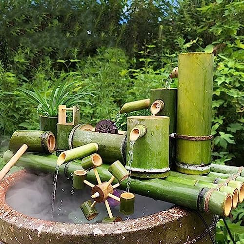 Fontaine d'eau de Jardin avec Pompe Ornement de Vase à Eau en Bambou Fontaine d'eau en Bambou d'intérieur et d'extérieur, Ornements d'aquarium en Pierre (Size : 50cm)