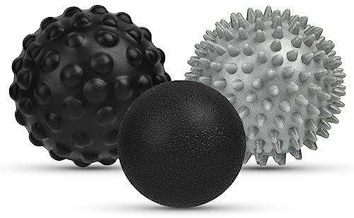 URAQT Faszienball, 3er Set Kleine Igelball Hart,Faszien Massageball mit Noppen,Massagebälle zur Behandlung Von Muskelverspannungen, Igelbälle Massage Ball für Füße Rücken Nacken Hände(Schwarz+Grau+PU)