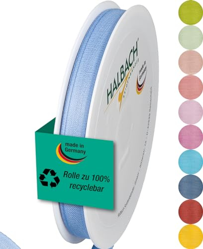 Halbach mattes Taftband, 10 mm x 25 m, himmelsblau | Geschenkband in Baumwolloptik, Made in Germany, Ökt-Tex 100 zertifiziert und waschbar bei 30 Grad