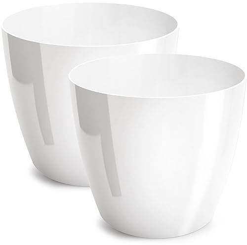 PECZEKO Blumentopf glänzender, Pflanzkübel aus Übertopf Kunststoff Dekorativer Topf für, groß und klein Pflanzen, 2er-Set blumenkübel, blumenkübel kräutertopf, (2 Pack) Weiß, ø 28 cm