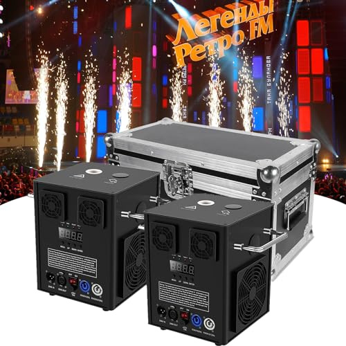 600W Pyrotechnikmaschinen mit Flightcase, Cold Spark Machine mit Fernbedienung, Effekthöhe 1-5 Meter Stage Spezialeffekt Machine per DMX-512 in Big Show Hochzeitszeremonie Hochzeit, Bühne Party