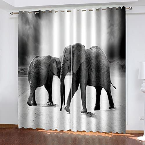 Kinder Vorhänge Schlafzimmer Tierischer Elefant Schiebegardinen Blickdichter Vorhang Mit Ösen Verdunkelungsgardine, Vorhänge 3D Wohnzimmer Bedroom Children's Room 2 X 140 (B) X 160 (H) cm
