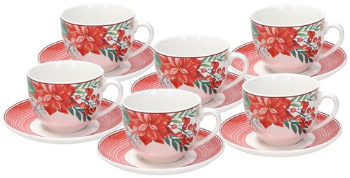 Tognana Sweet Christmas Lot de 6 tasses à thé avec assiette, porcelaine, rouge