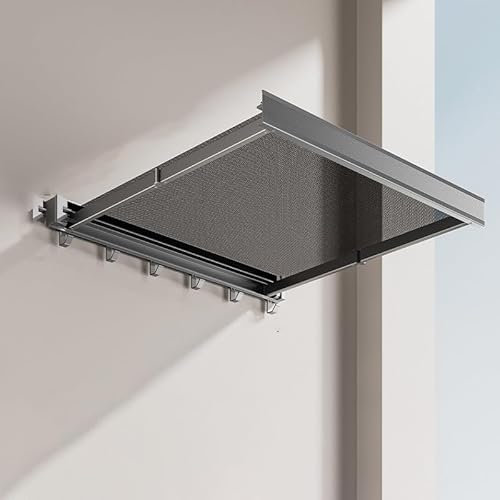 BBTISG TTendedero Plegable para Ropa, Retráctil Montado En La Pared Estante De Secado De Malla con 6 Ganchos Estante TelescóPico Plano para Secar Ropa (Gris)