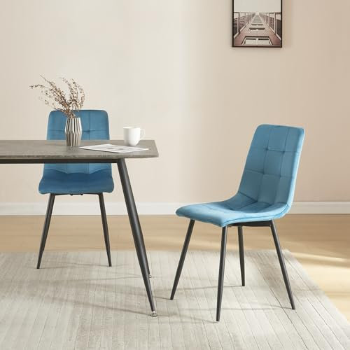 [en.casa] Esszimmerstuhl Lexnitz 2er Set Küchenstühle Lehnstuhl skandinavisch Polsterstuhl Samt mit Rückenlehne mit runden Stahlfüßen 89 x 44 x 45 cm Türkis