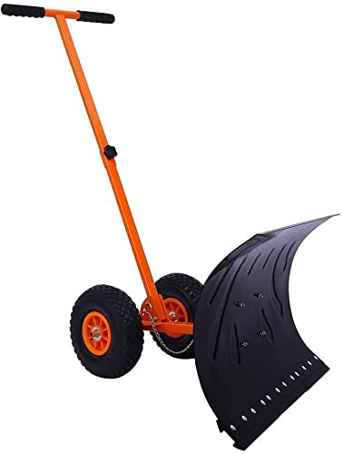 Effiziente Schneeschaufel mit Rädern, robuster rollender Schneeschieber aus Metall, effizientes Schneeräumwerkzeug für Einfahrtstüren, rollender Schneepflug mit verstellbarem Griff