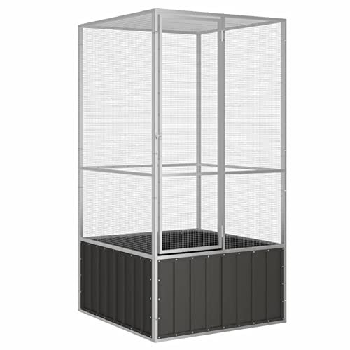 BAZZI Voliere Vogelkäfig für Außen, Vogelhaus, 111x107x211,5 cm, Großer Käfig für Wellensittiche, Anthrazitfarbene Außenvoliere, Aufzuchtkäfig, Papageienkäfig für Innen und Außen, Aus Verzinktem Stahl