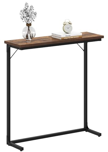 Hzuaneri Konsolentisch, schmaler Sofatisch, Eingangstisch, Akzenttisch, industriell, einfache Montage, für Wohnzimmer, Eingangsbereich, 24 x 80 x 80 cm, rustikales Braun und Schwarz CT15501B