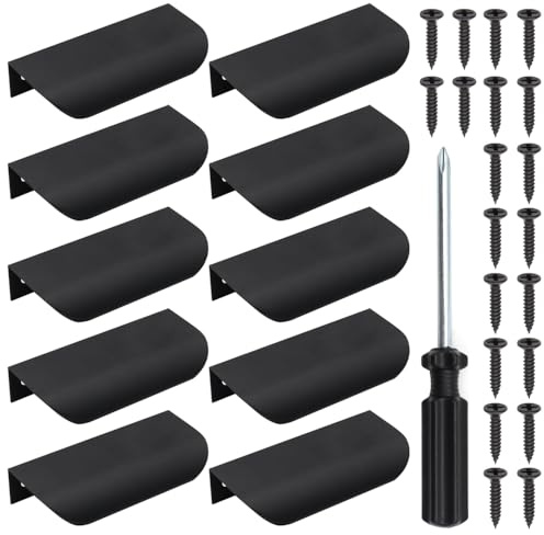 GYSRXS 10 Stück Schrankgriffe Schwarz 80mm Versteckte Schrankgriffe mit 20×Schrauben und Schraubendreher Möbelgriffe Moderne für Schubladen,Schränke,Türen(Aluminiumlegierung)