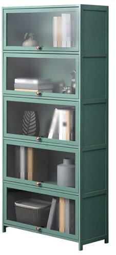 Curio Vitrine, 5-stöckige Vitrine, Vitrine mit Acryl-Schranktür, Vitrinen aus natürlichem Bambus für Sammlerstücke, Aufbewahrungsschränke und Bücherregal (Größe: 172 x 80 x 32 cm)