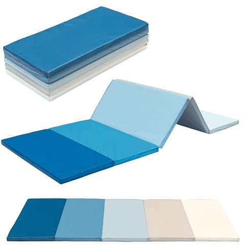 Klappbare Turnmatte, ca. 185 x 76 x 3,2 cm, tragbar, faltbar, Weichbodenmatte, Gymnastikmatte, Fitnessmatte, Yogamatte, Spielmatte für Kinderzimmer und zuhause (blau)