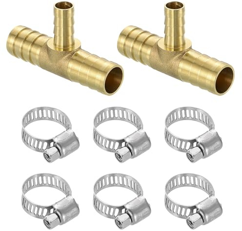 QUARKZMAN 2pz Raccordi Tubo in Ottone 5/8 x 3/8 x 5/8 con 6pz Morsetti | Riduttore Tubo Raccordo Ottone a T con 6pz Morsetti Tubi per Acqua Carburante Aria