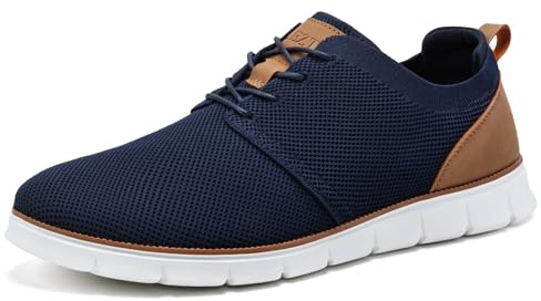 LEZTA Zapatos de Cordones para Hombre Oxfords Clásicos Zapatillas de Vestir Malla Transpirable Cómodos para Boda Negocios Viaje y Ocio Azul Oscuro 46