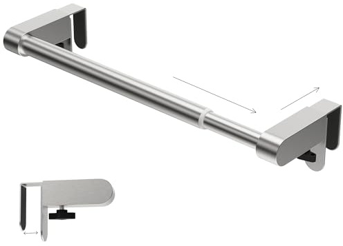 VEHHE Retractable Kitchen Towel Holder, Hand Screwed Telescopic Over The Door Towel Rack with Hooks Adjustable to Cabinet Door Thickness, with EVA Foam Pad, L10.3~17 X W2.75 X H2.36 inches (Silver)
