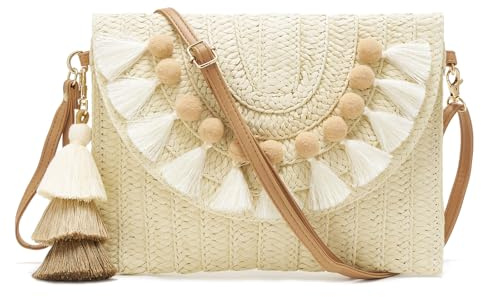 WEIMZC Kleine Stroh-Geldbörse für Damen, Sommer, Clutch, Strand, gewebte Umschlagtasche, Bast, Schultertasche, Stroh, Umhängetasche, Boho-Stil