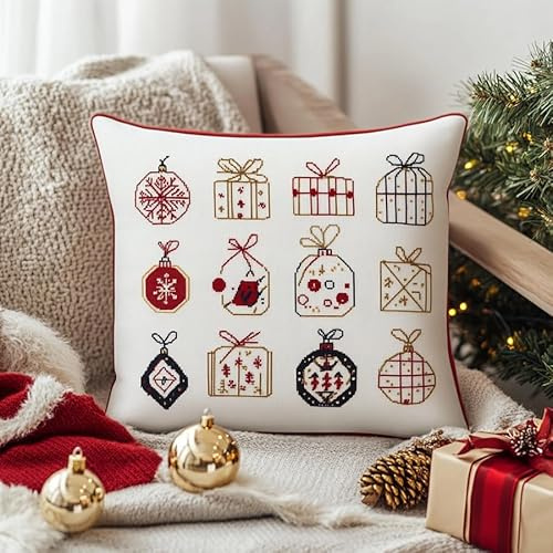 WallustrioaW Weihnachten Kreuzstich Kissen Set,Dekoration,DIY Kreuzstichkissen,Kreuzstich,Handarbeiten Stickerei,Heim-Bastelsets,Sofa-Dekoration,45x45cm