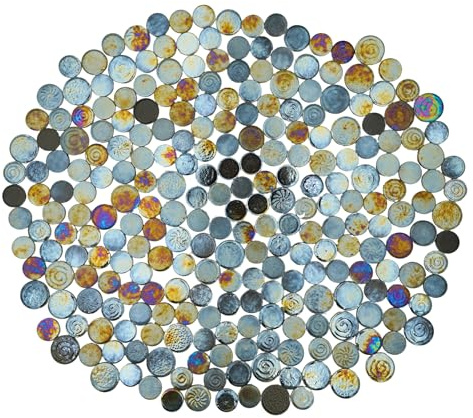 Yuvori 0,5 kg irisierende runde Keramik-Mosaikfliesen, DIY für Badezimmer, Küche, Wohnzimmer und Garten (Schwarz)